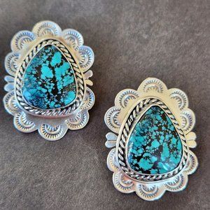 Vintage Native American Turquoise & Sterling Silver Earrings, SIGNED